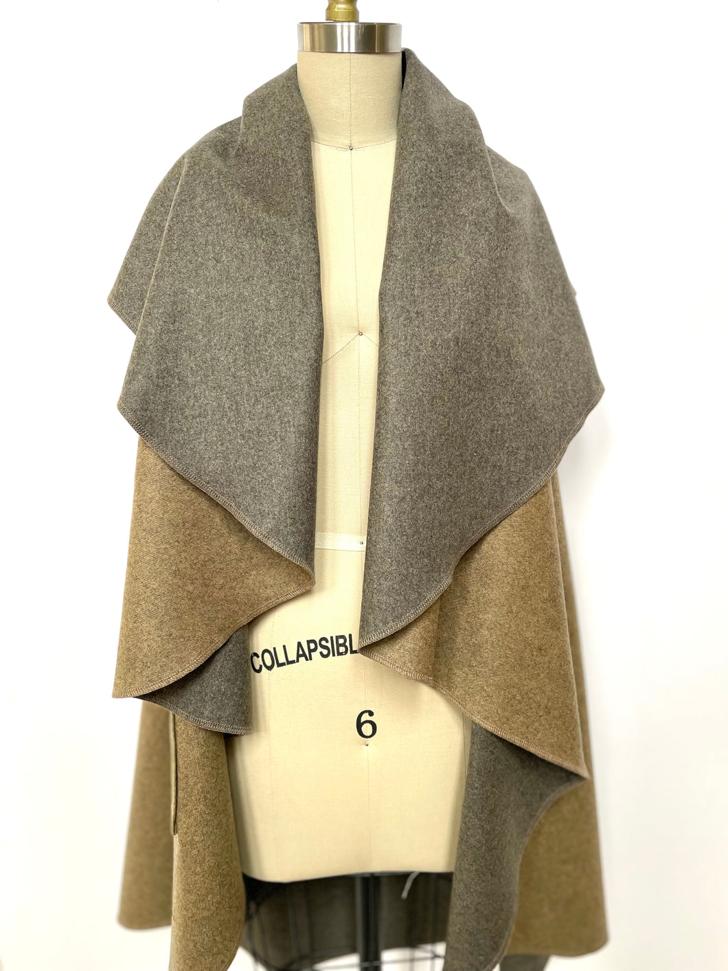 Malta Cape - Italian Dual Sided Wool - Beige/Grey