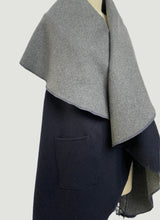 Load image into Gallery viewer, Malta Cape - Italian Dual Sided Wool - Navy/Grey
